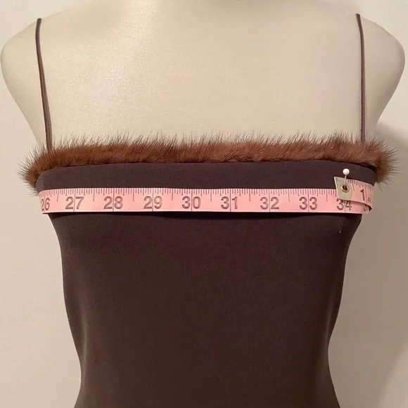 Tahari Striking Mink trimmed Spaghetti Strap Dress - Picture 9 of 13